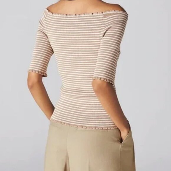 ADEAM x Carolyn Murphy Yama Sweater Ribbed Stretch Beige/white Size Medium NWT - Picture 2 of 15